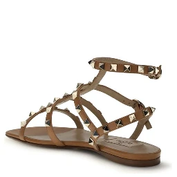 Beige Calf Leather Bos Taurus Flat Sandals