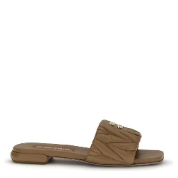 Beige Calf Leather Bos Taurus Flat Sandals