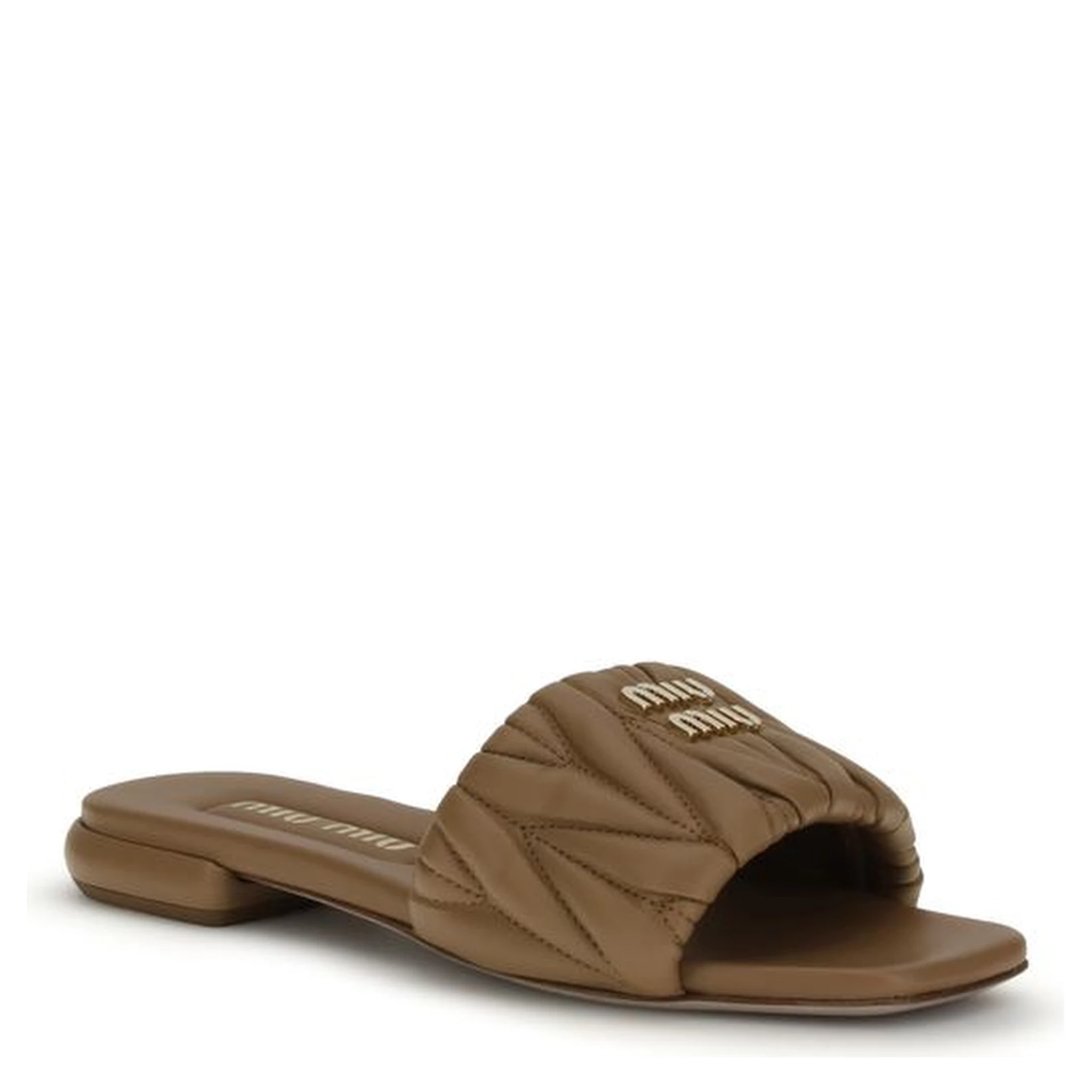 Beige Calf Leather Bos Taurus Flat Sandals