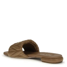 Beige Calf Leather Bos Taurus Flat Sandals