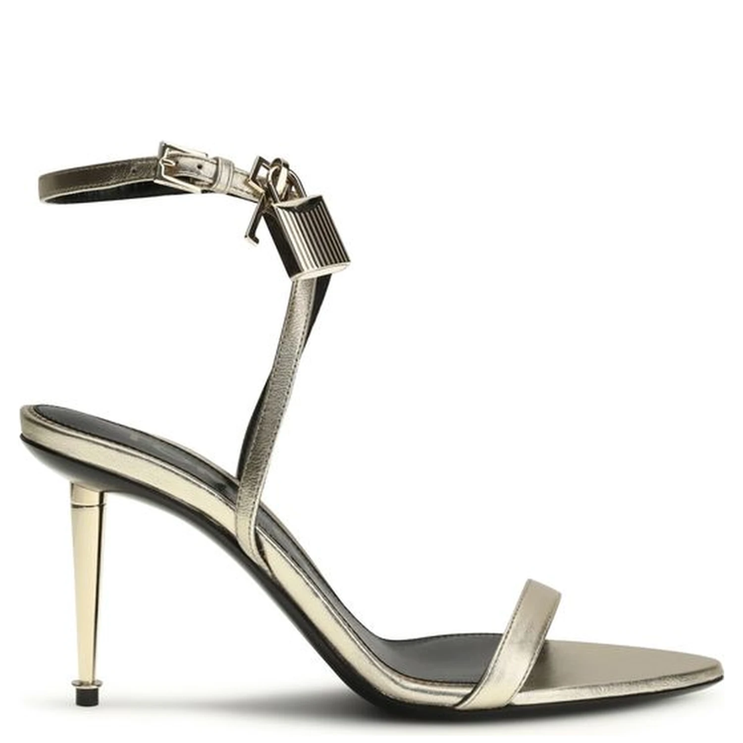 Gold Calf Leather Bos Taurus Stiletto Heel Sandals