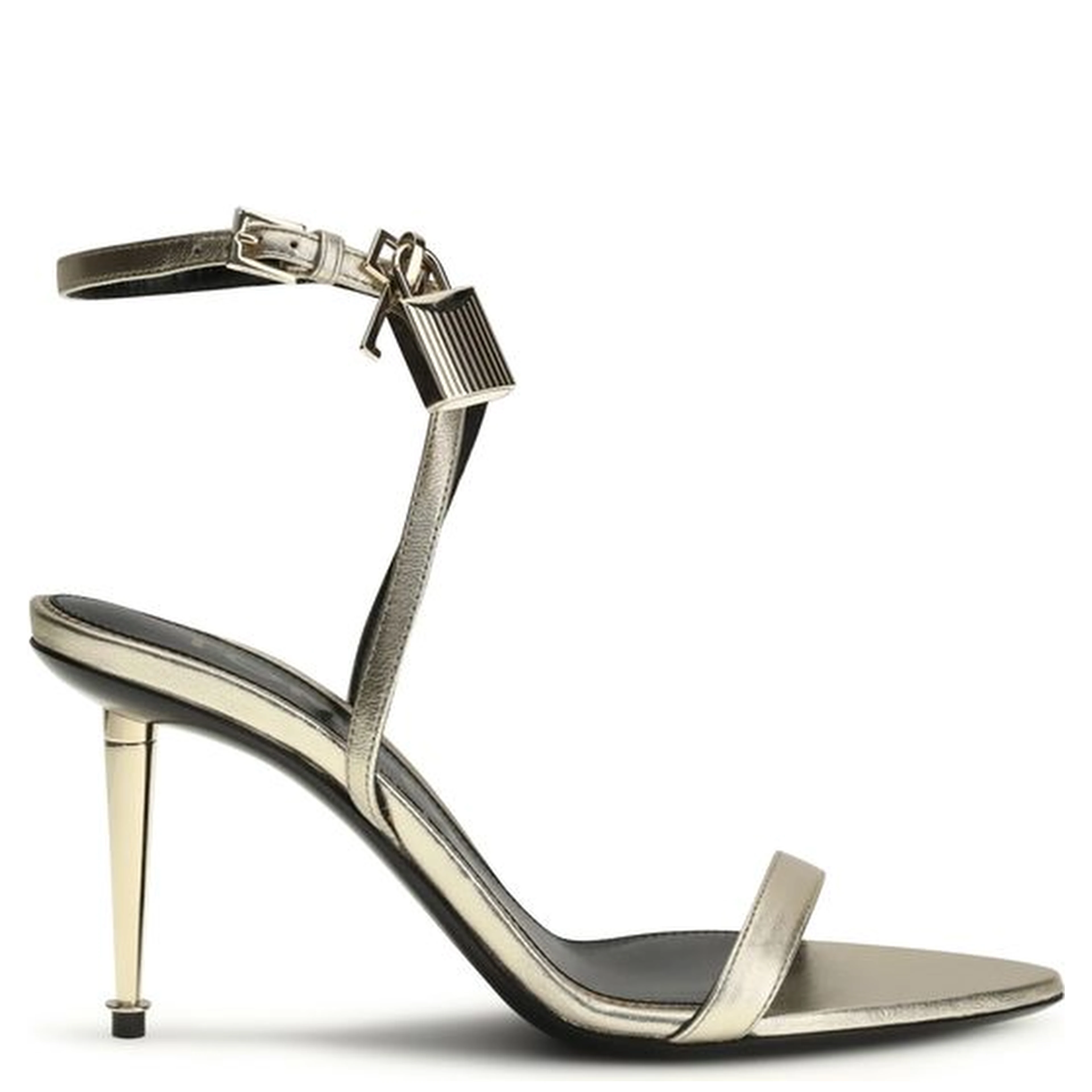 Gold Calf Leather Bos Taurus Stiletto Heel Sandals