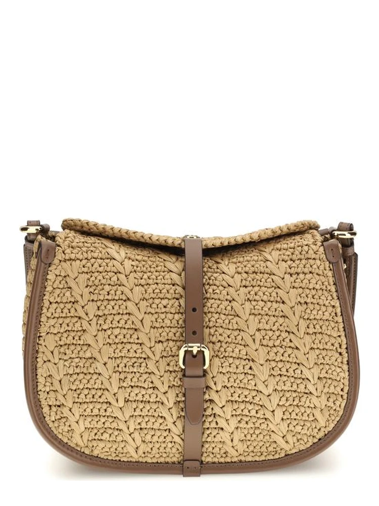 Beige Raffia Shoulder Bag