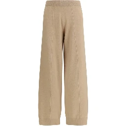 Beige Fleece Wool Casual Pants
