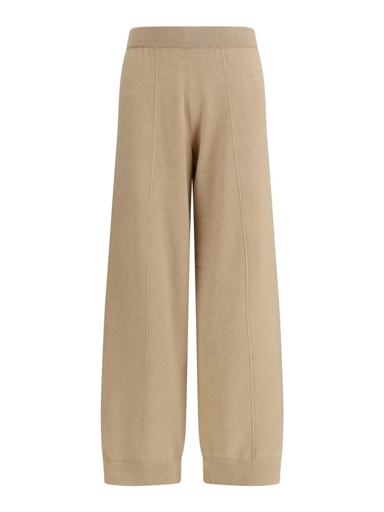Beige Fleece Wool Casual Pants