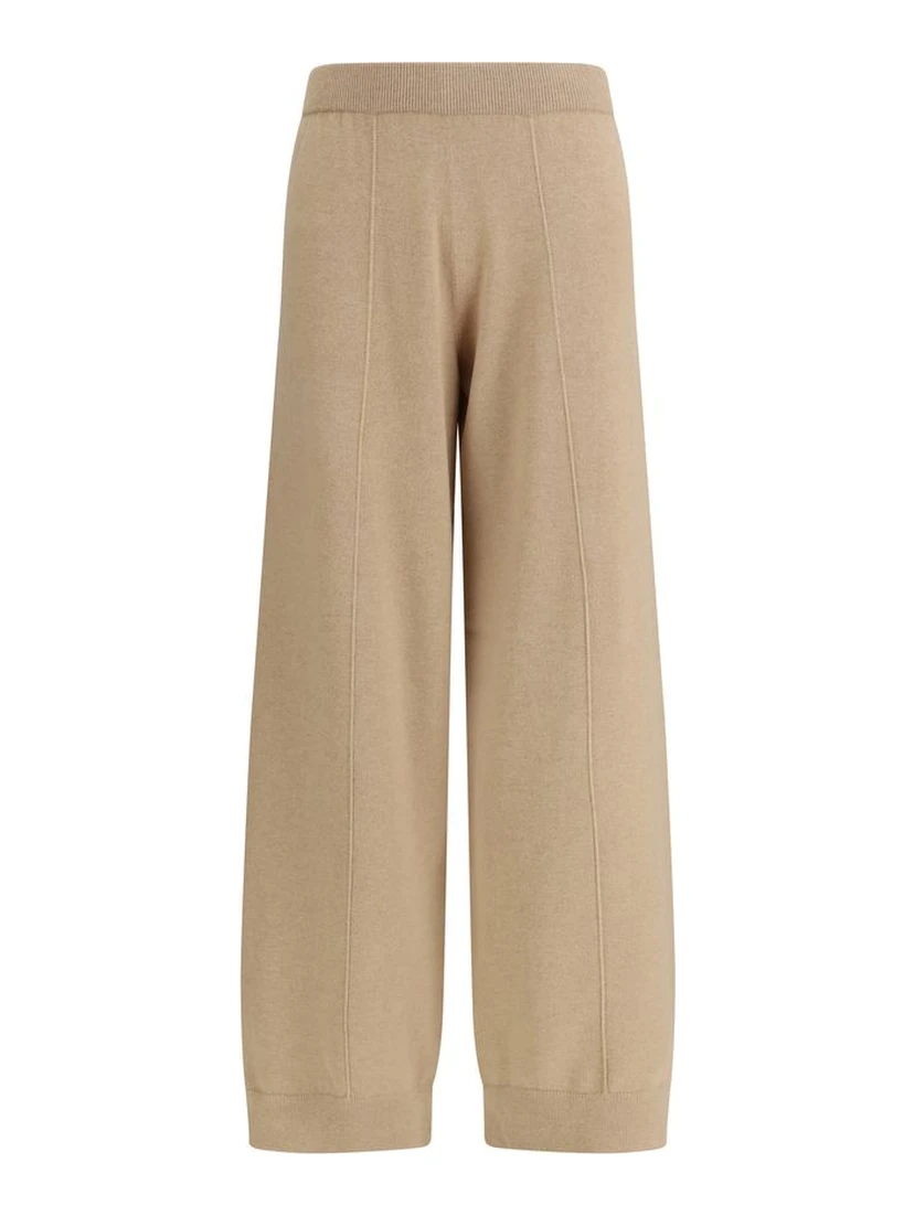 Beige Fleece Wool Casual Pants