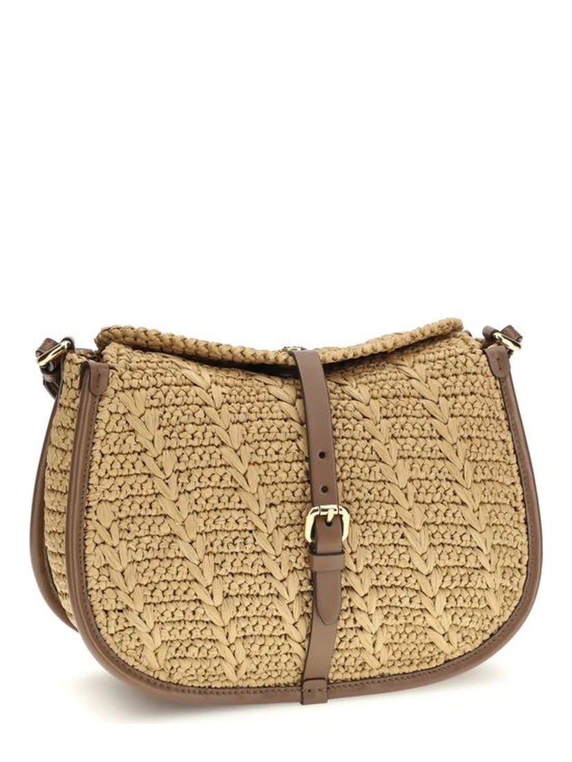 Beige Raffia Shoulder Bag