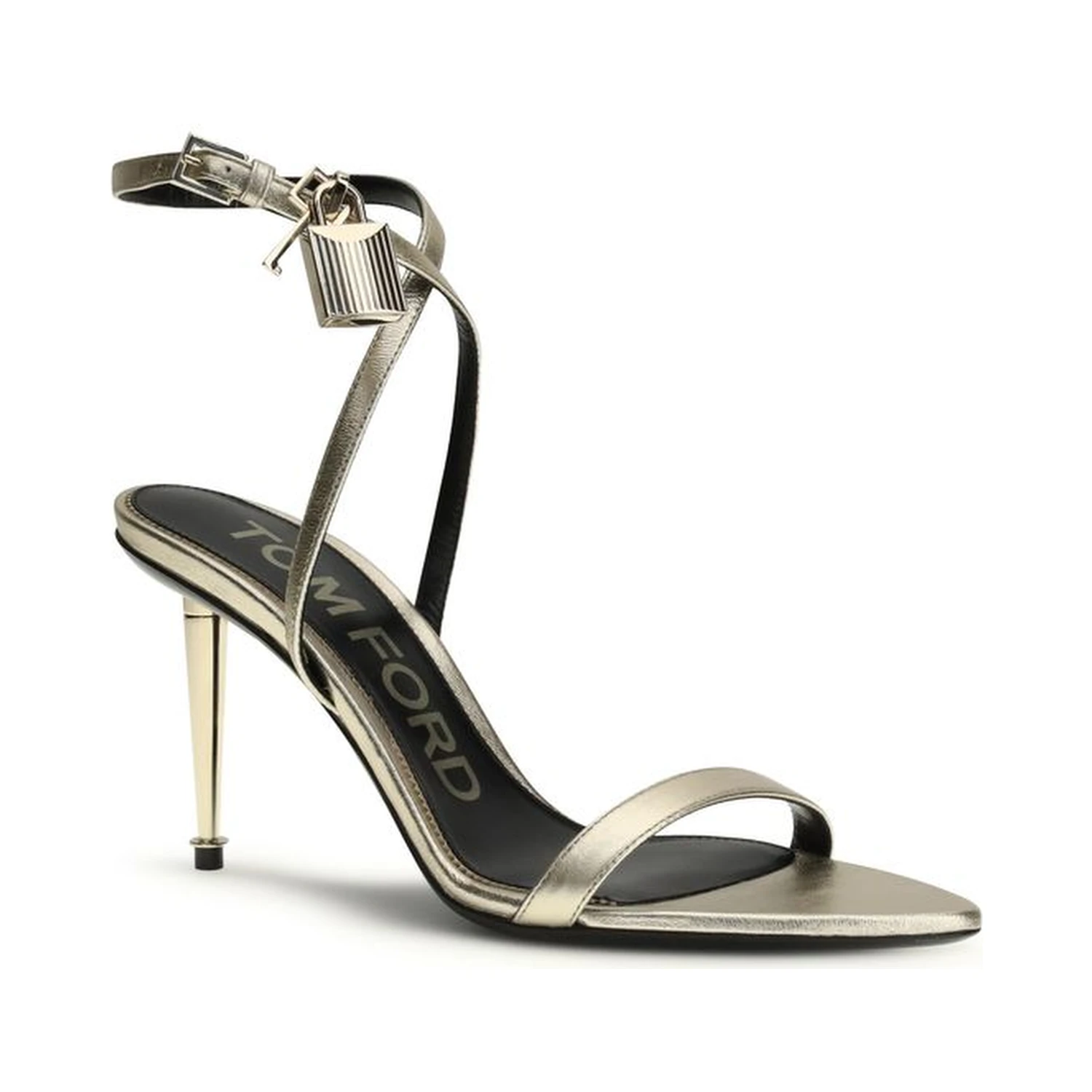 Gold Calf Leather Bos Taurus Stiletto Heel Sandals