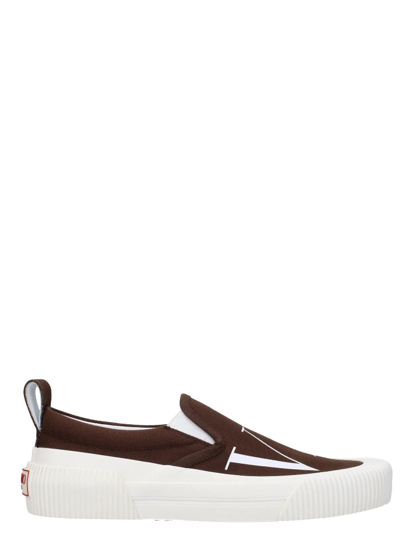 Brown Fabric Slip-On Loafers