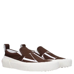 Brown Fabric Slip-On Loafers