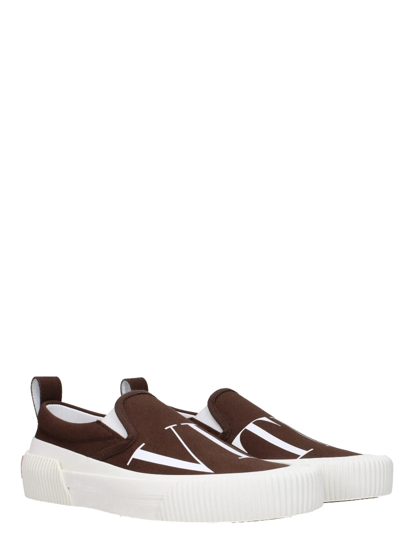 Brown Fabric Slip-On Loafers