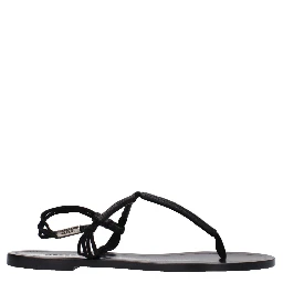 Black Leather Flip-Flop Sandals
