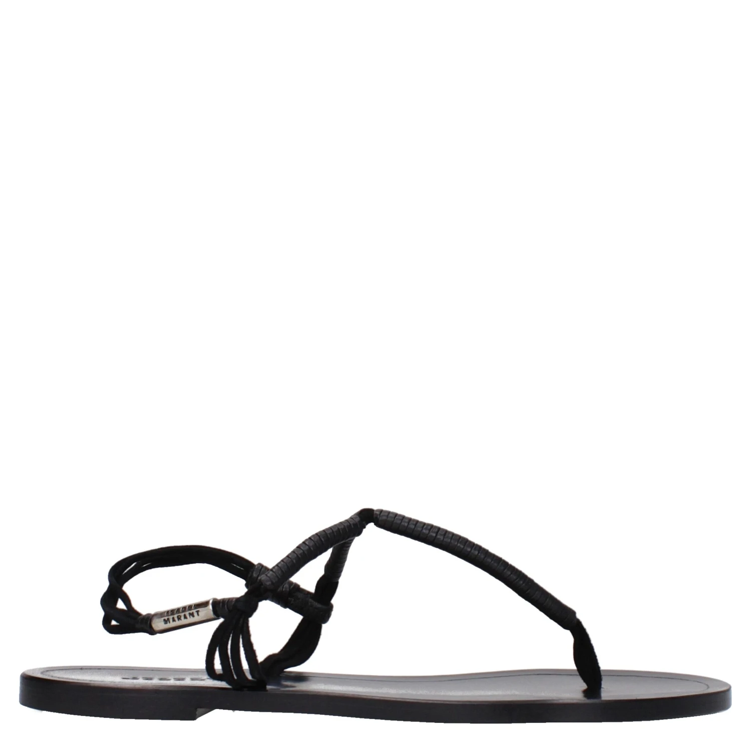 Black Leather Flip-Flop Sandals