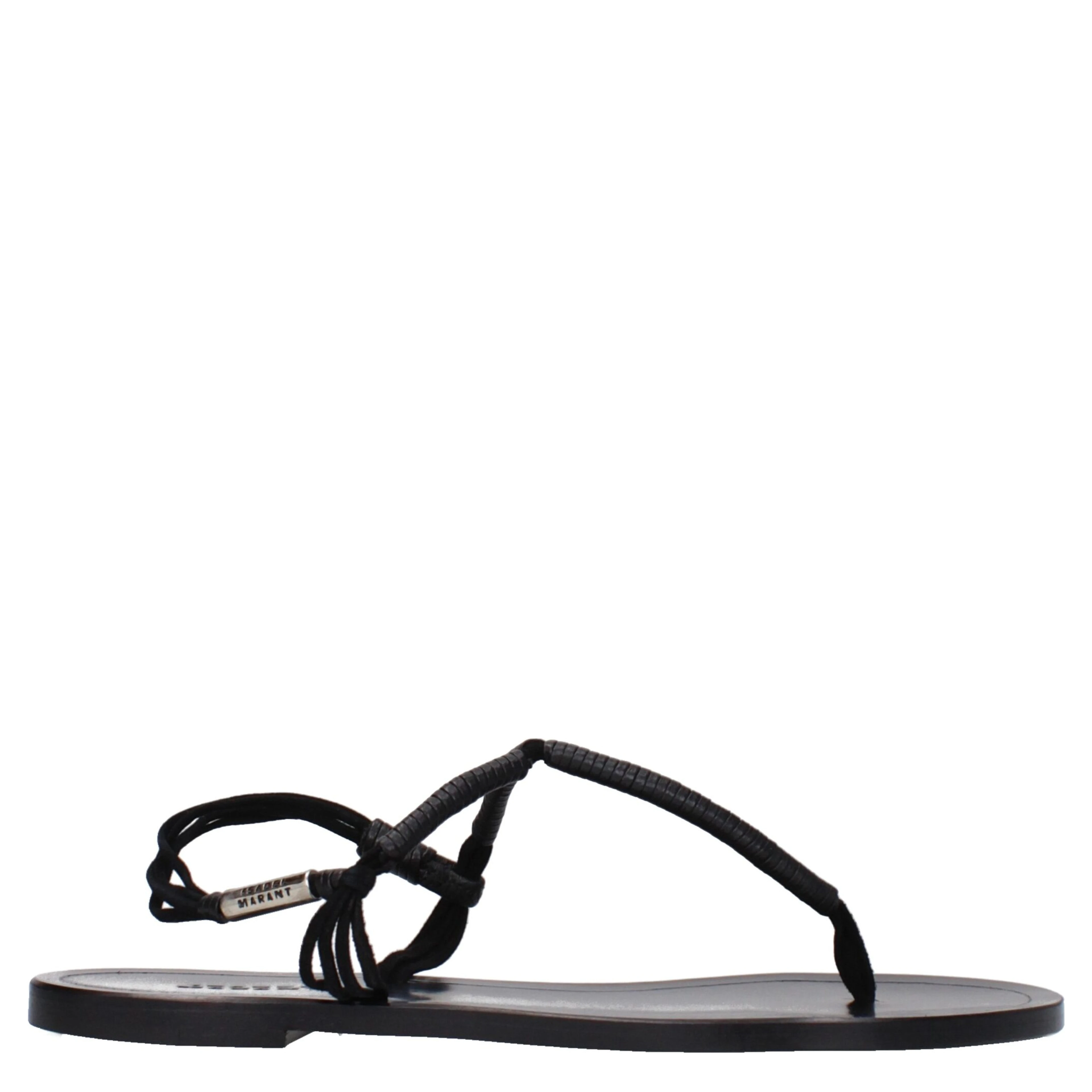 Black Leather Flip-Flop Sandals