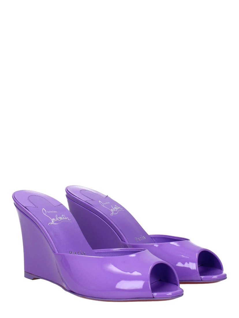 Purple Leather Wedge Sandals