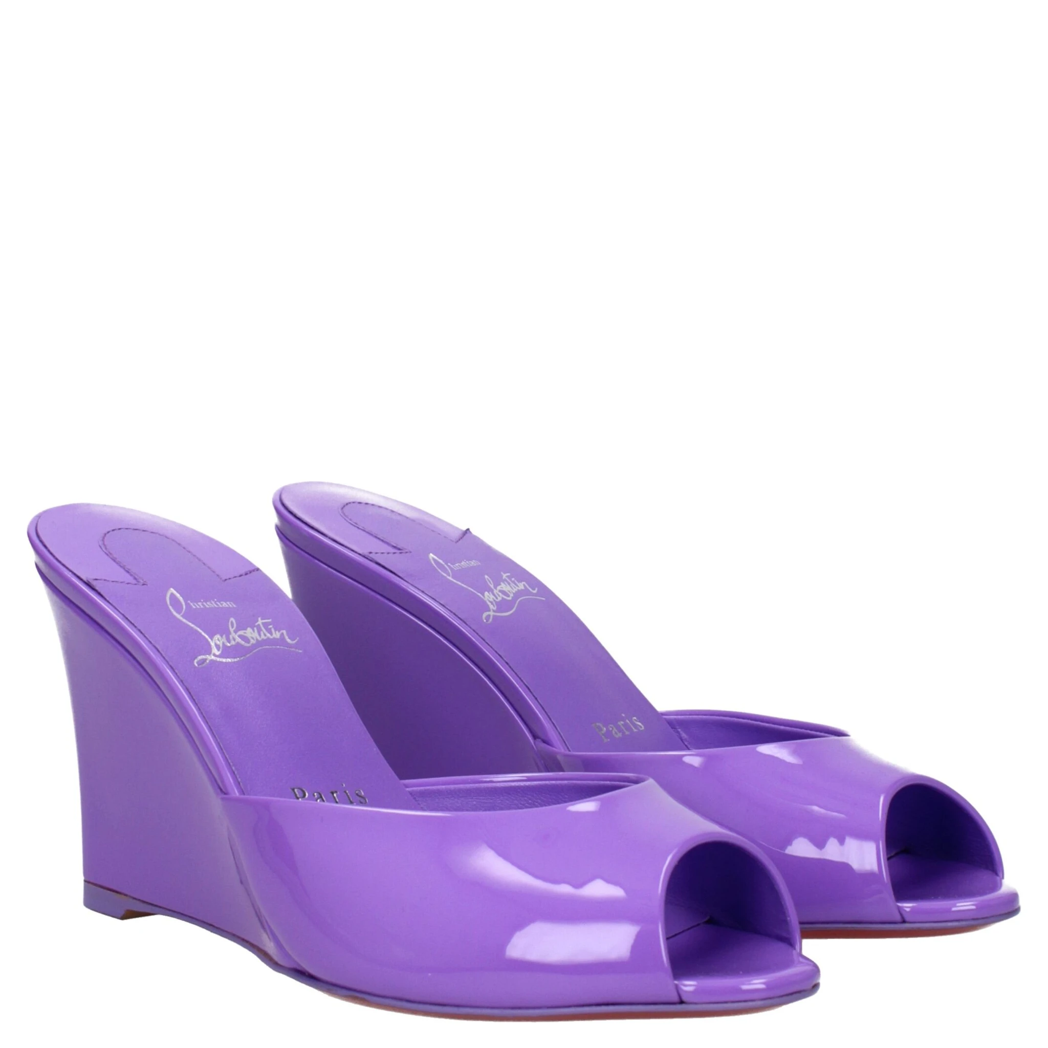 Purple Leather Wedge Sandals