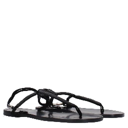 Black Leather Flip-Flop Sandals