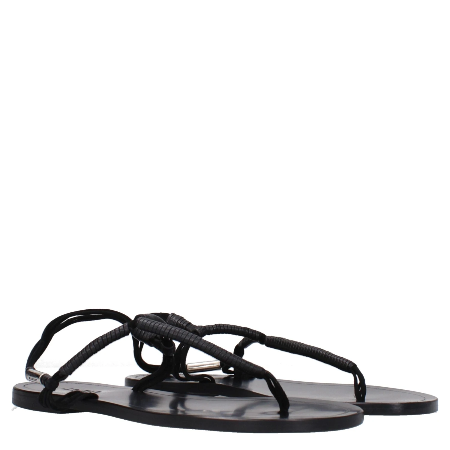 Black Leather Flip-Flop Sandals