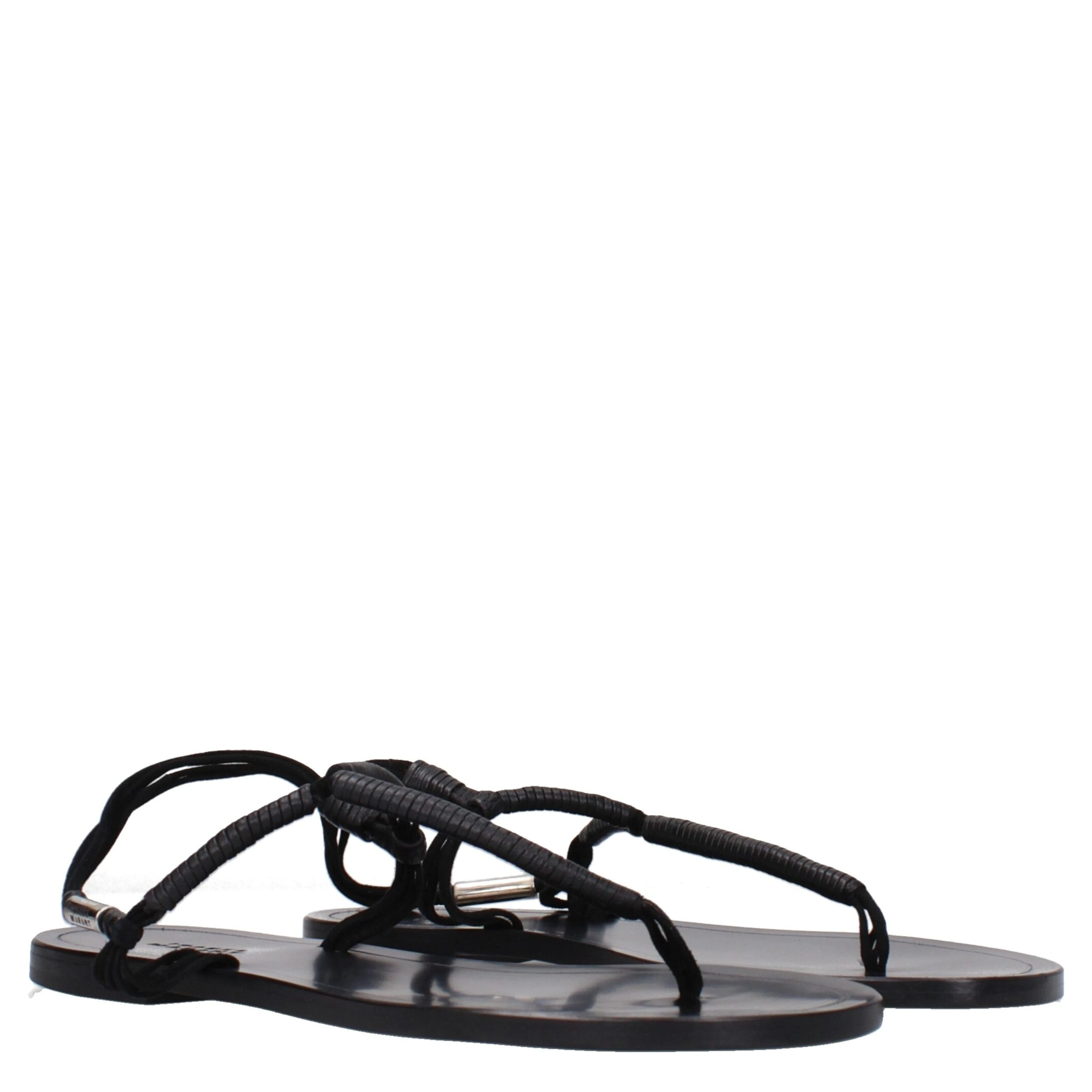 Black Leather Flip-Flop Sandals