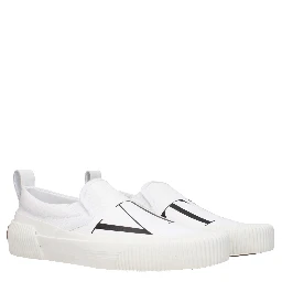 White Fabric Slip-On Loafers