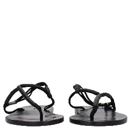 Black Leather Flip-Flop Sandals
