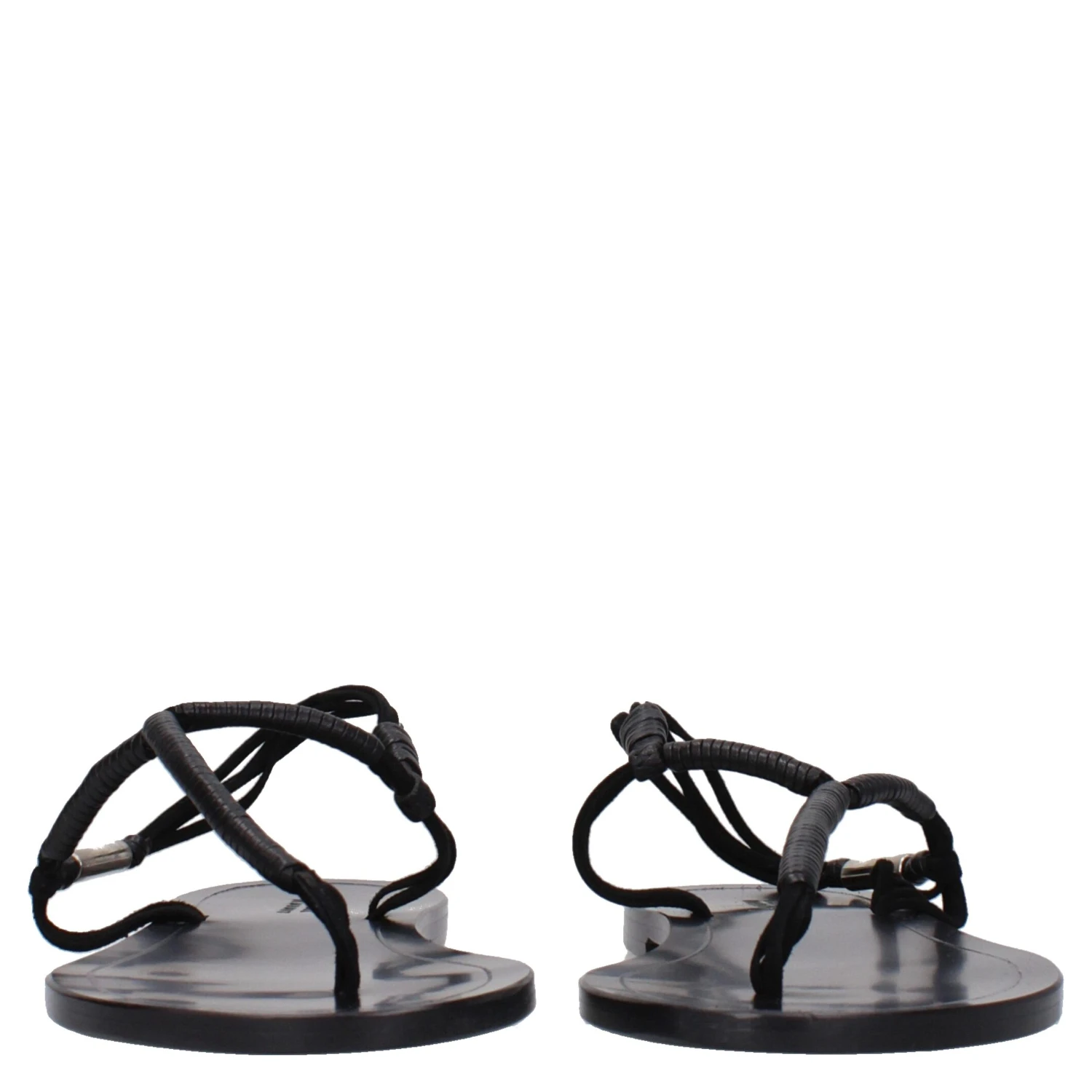 Black Leather Flip-Flop Sandals