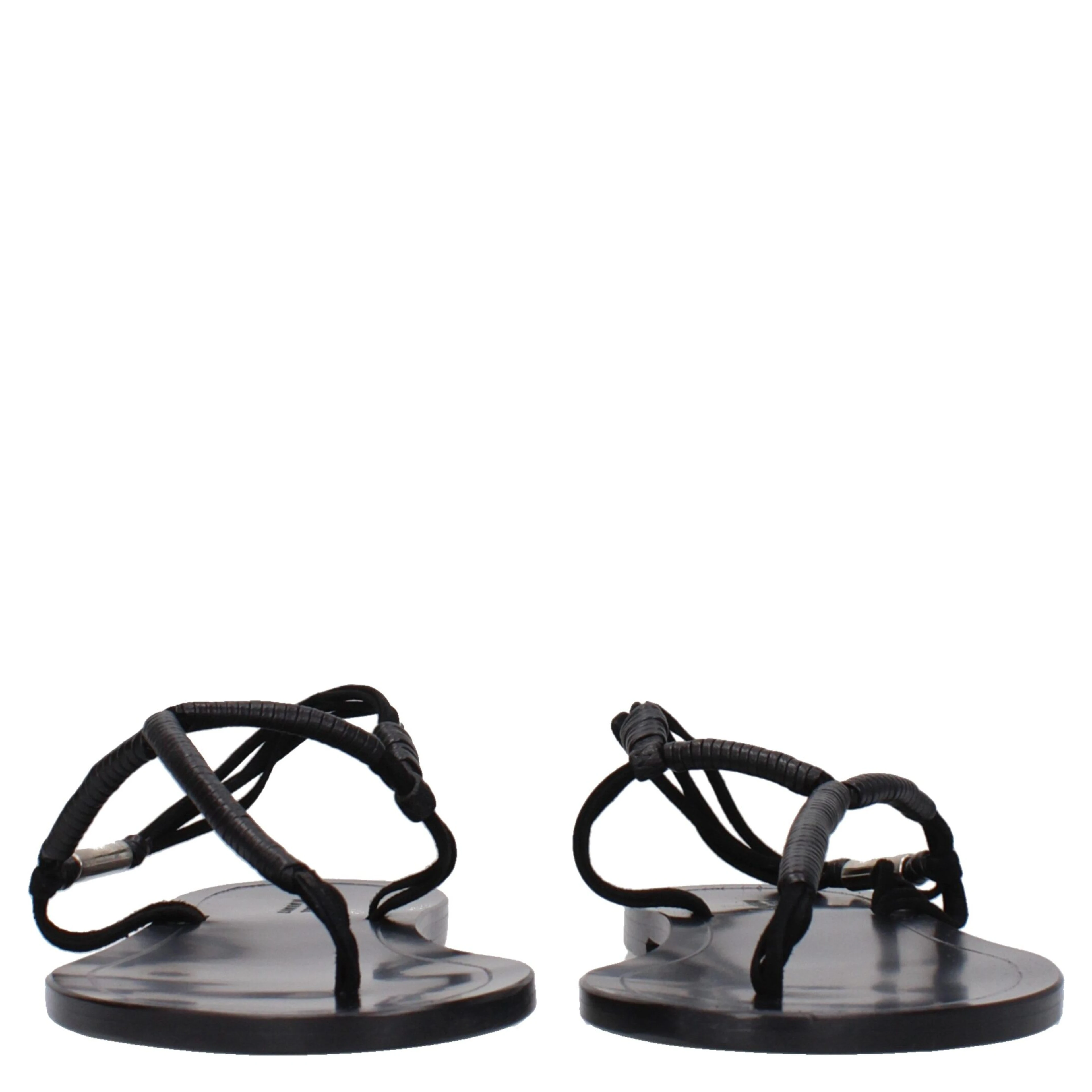 Black Leather Flip-Flop Sandals
