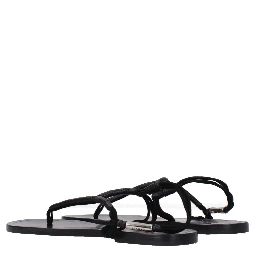 Black Leather Flip-Flop Sandals