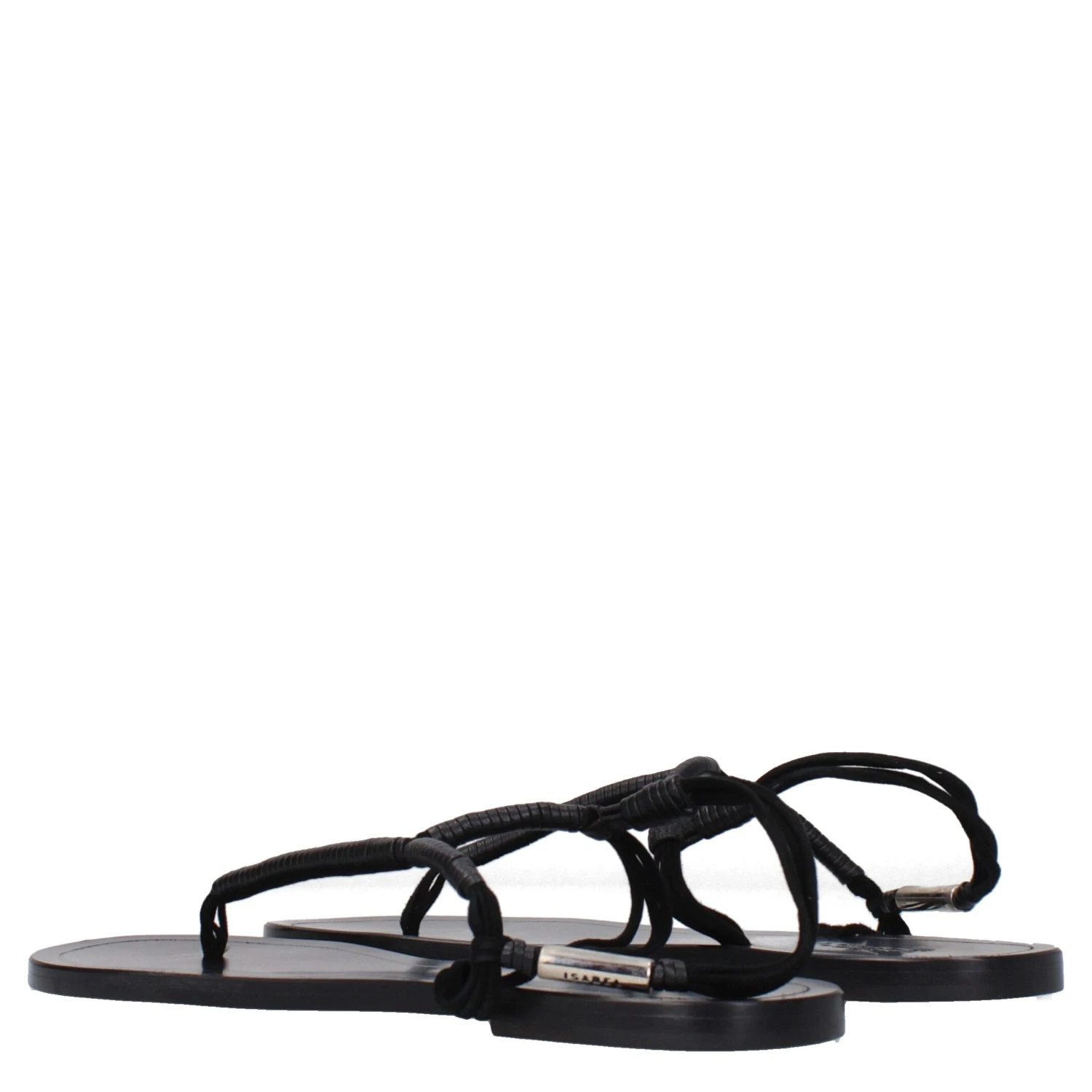 Black Leather Flip-Flop Sandals