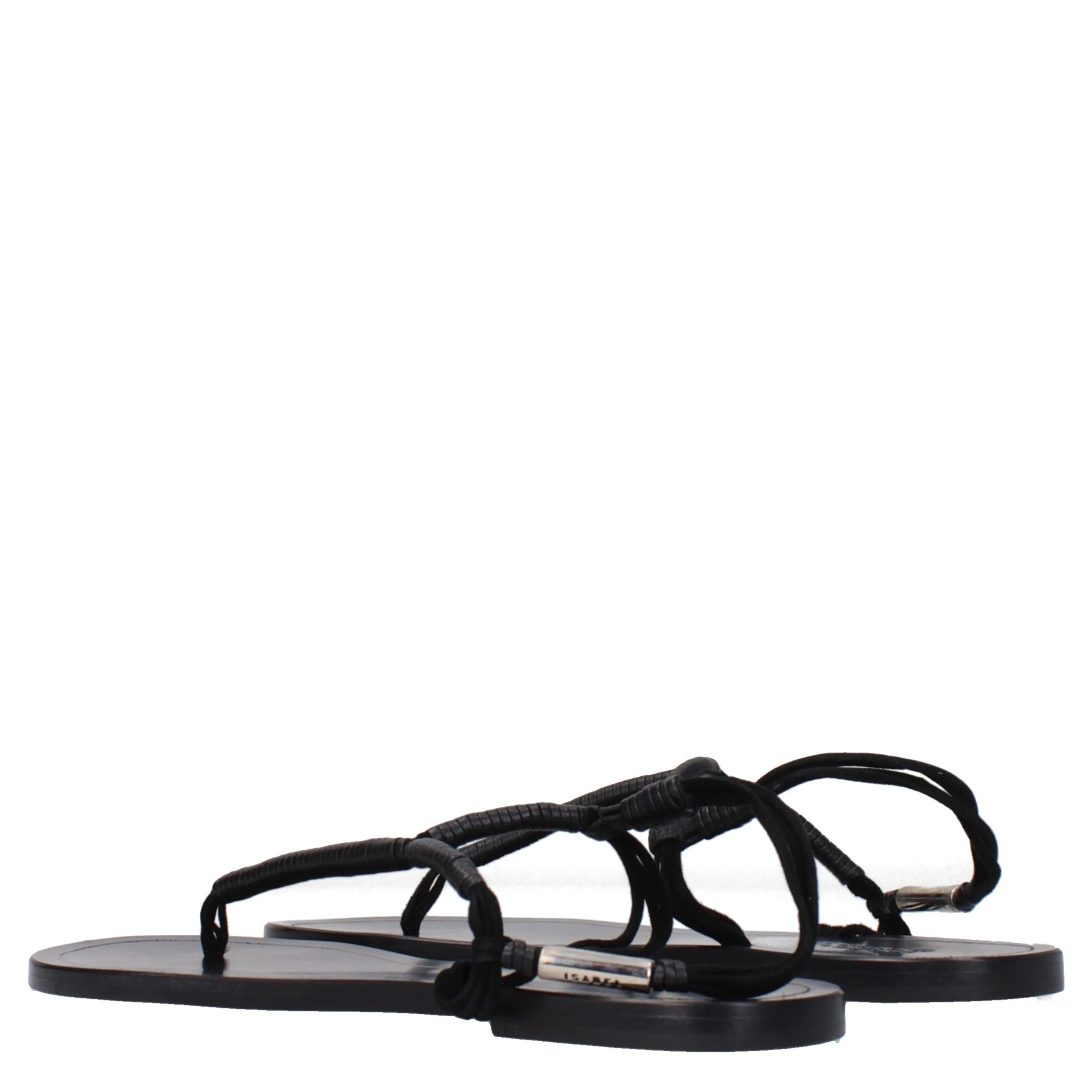 Black Leather Flip-Flop Sandals
