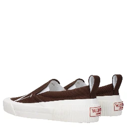 Brown Fabric Slip-On Loafers