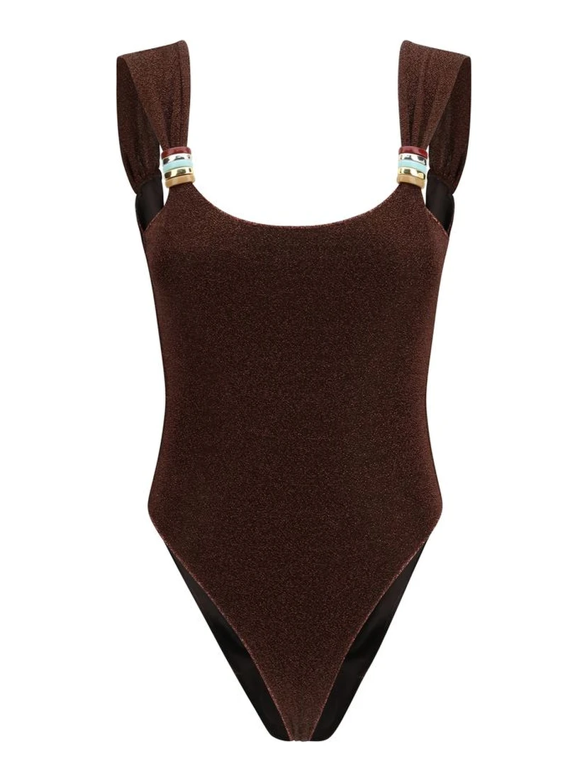 Brown Polyamide One-Piece Swimsuit