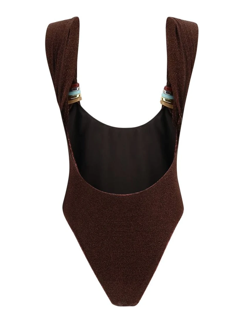 Brown Polyamide One-Piece Swimsuit