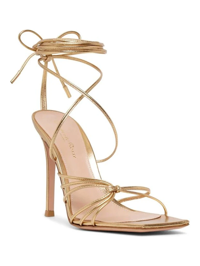Gold Calfskin Stiletto Heel Sandals
