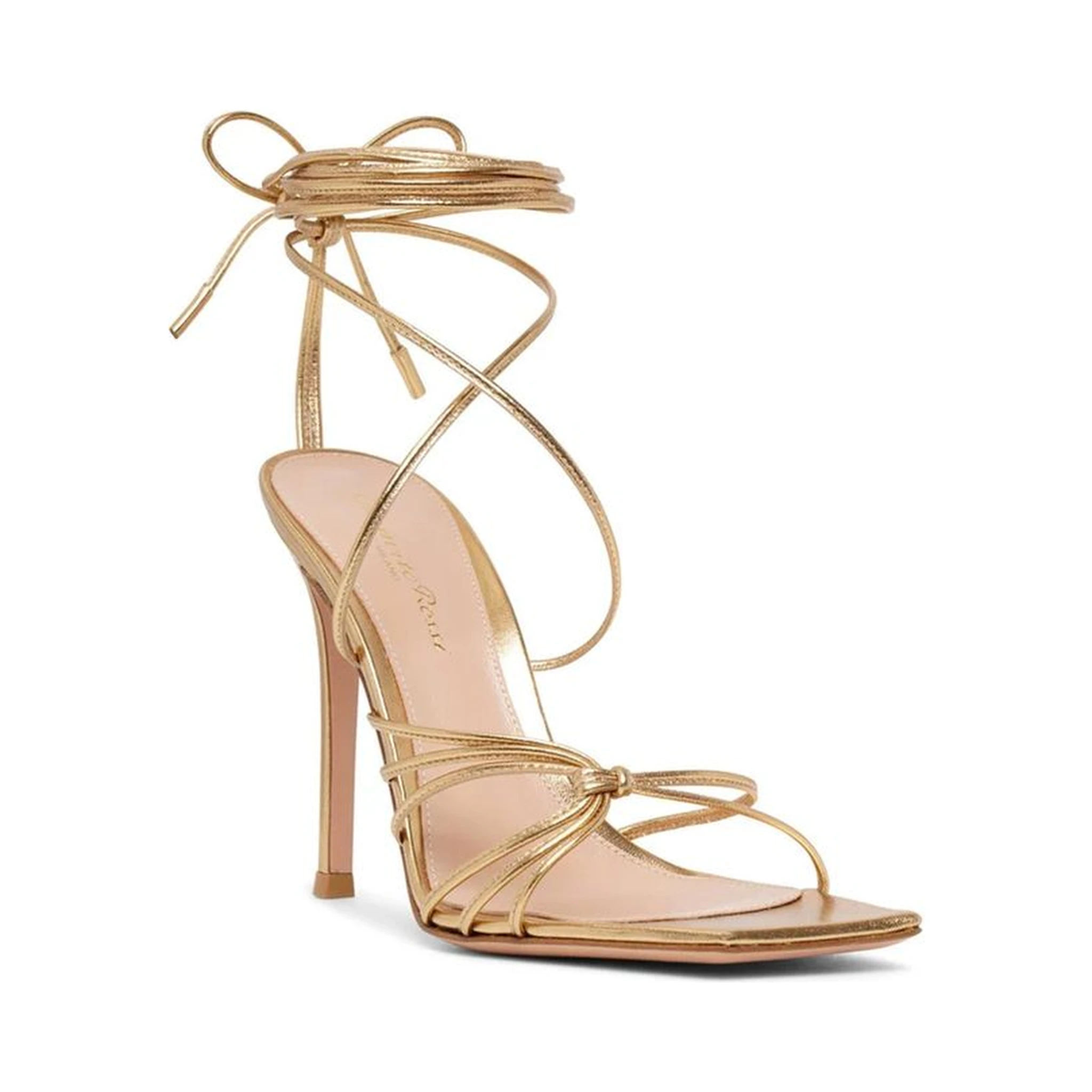 Gold Calfskin Stiletto Heel Sandals