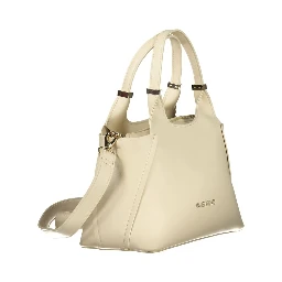 Beige Polyurethane Women Handbag