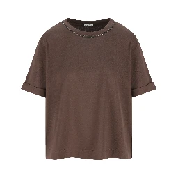 Brown cotton jersey T-shirt