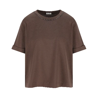 Brown cotton jersey T-shirt