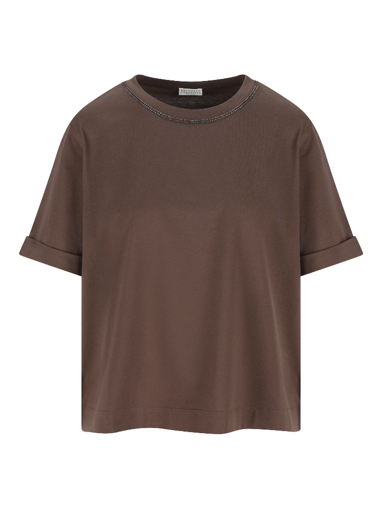 Brown cotton jersey T-shirt