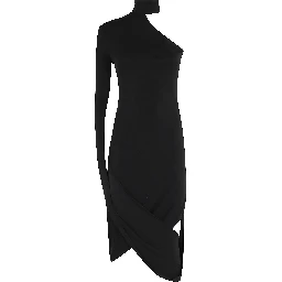 ASYMMETRIC MIDI DRESS W DRAPED SLEEVES