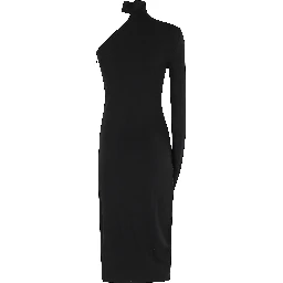ASYMMETRIC MIDI DRESS W DRAPED SLEEVES