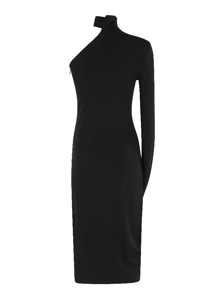 ASYMMETRIC MIDI DRESS W DRAPED SLEEVES alternative