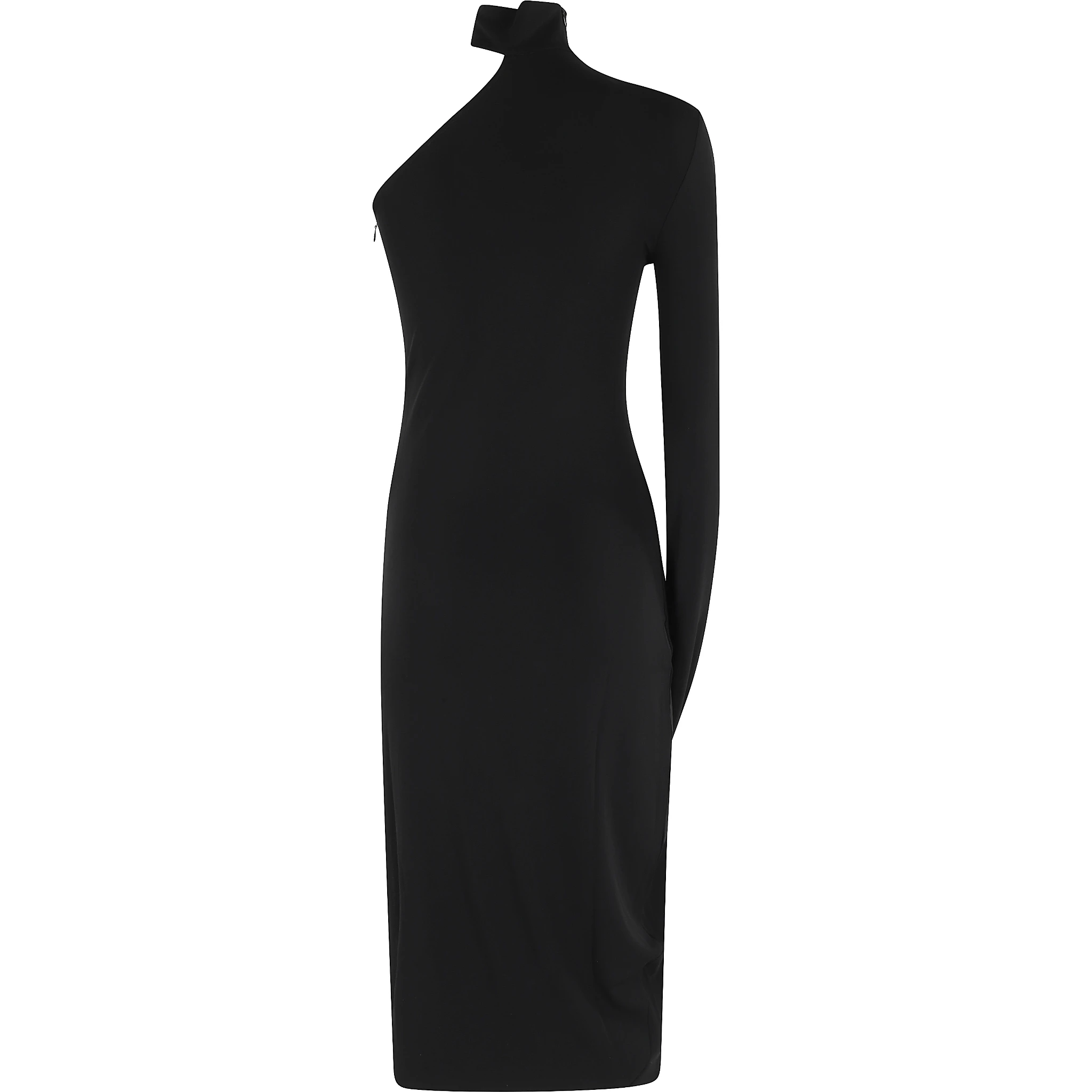 ASYMMETRIC MIDI DRESS W DRAPED SLEEVES