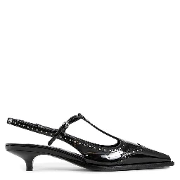 Black Calfskin Mid Heel Pumps