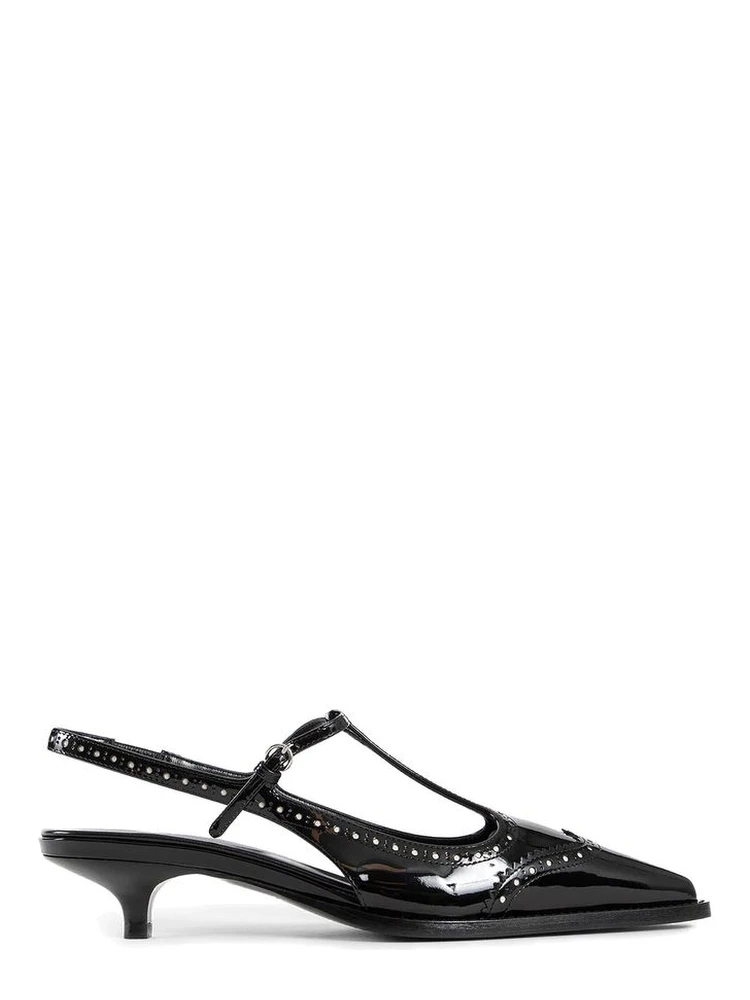 Black Calfskin Mid Heel Pumps