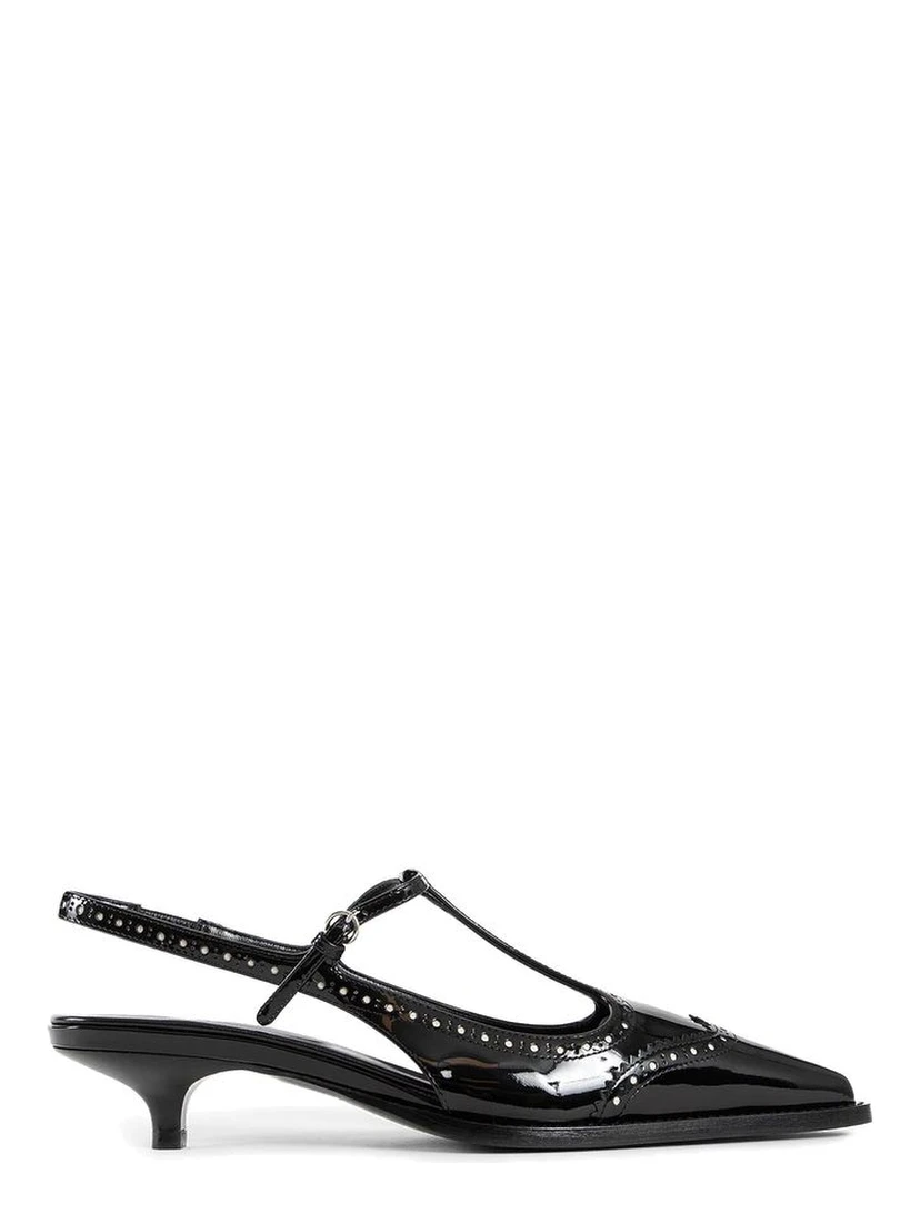 Black Calfskin Mid Heel Pumps