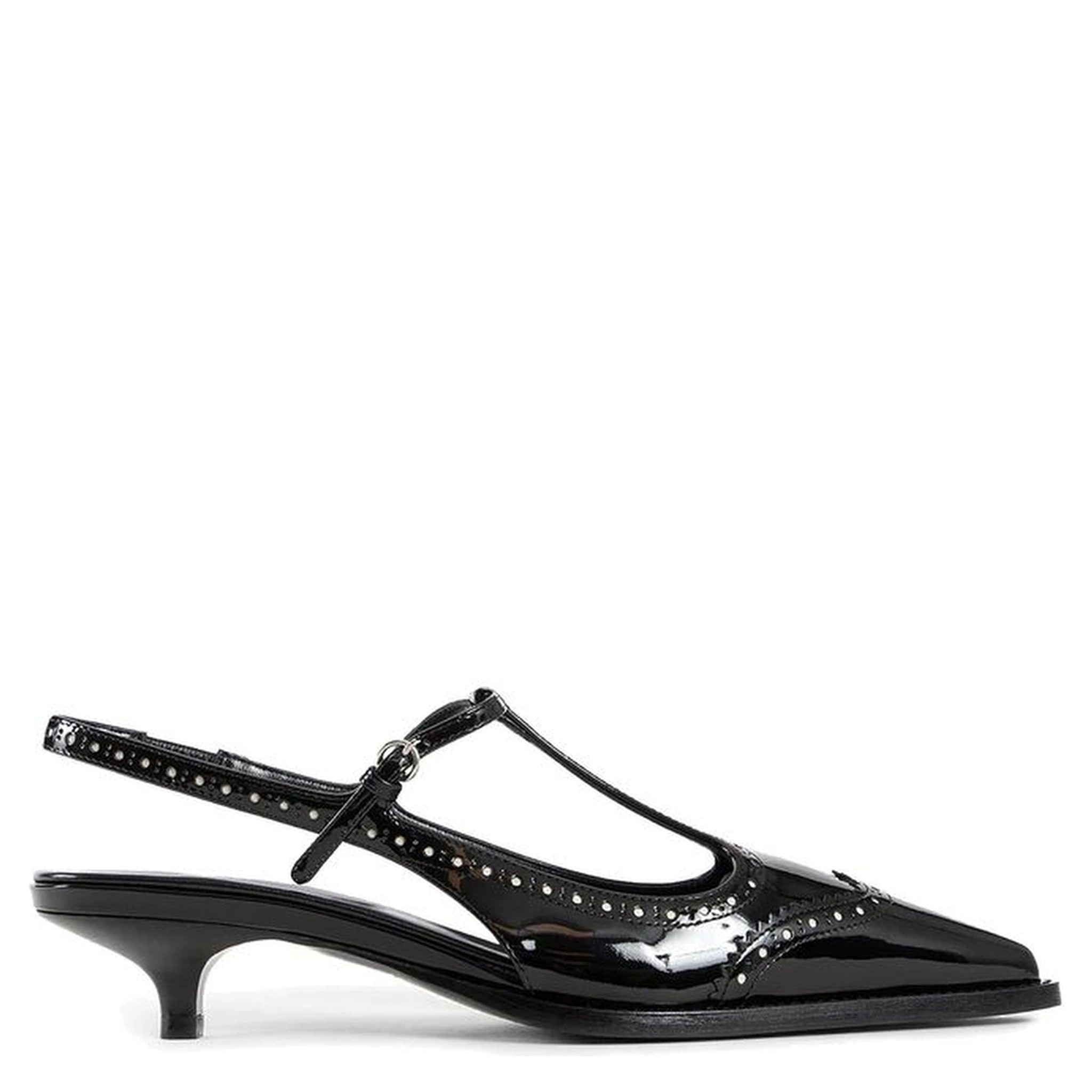 Black Calfskin Mid Heel Pumps