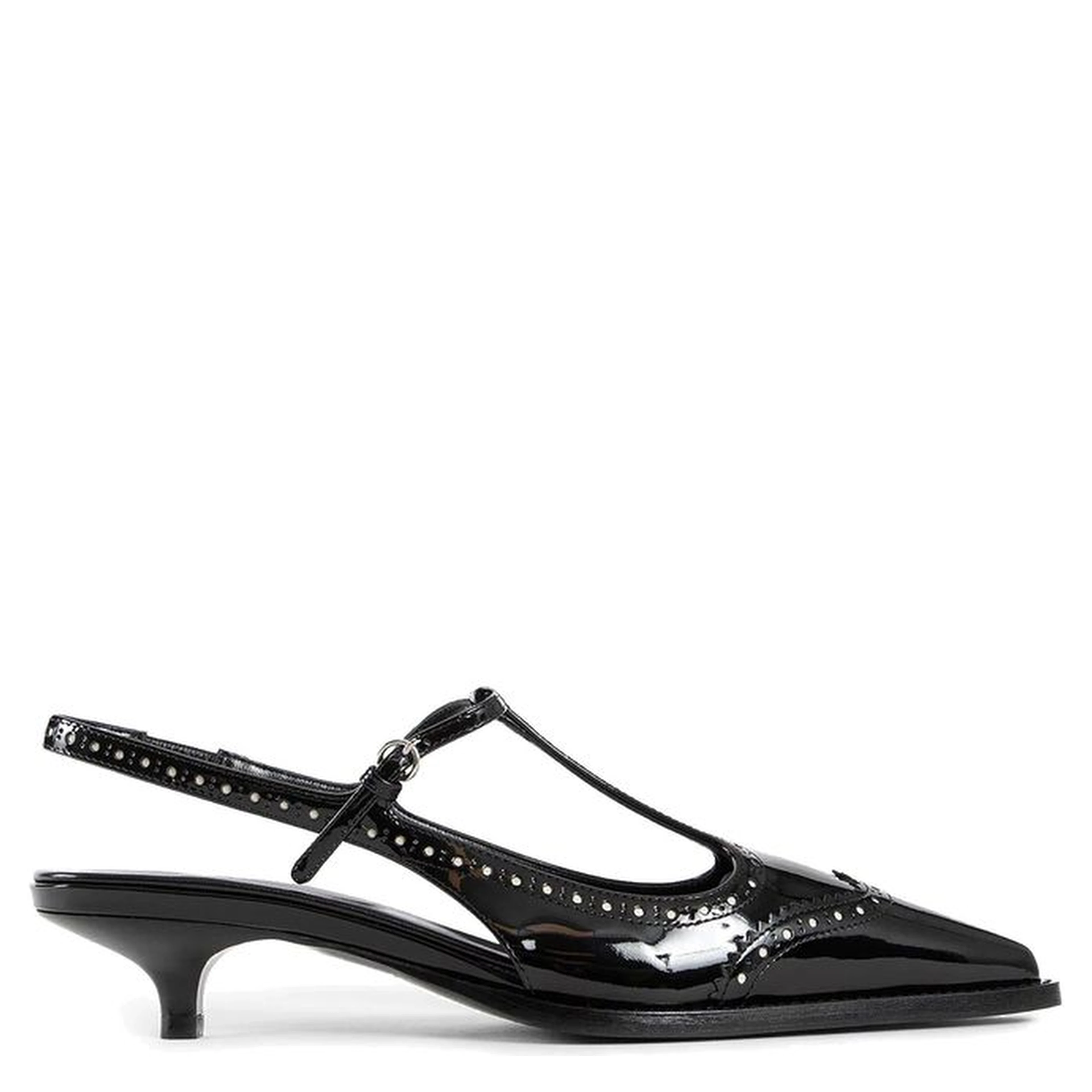Black Calfskin Mid Heel Pumps
