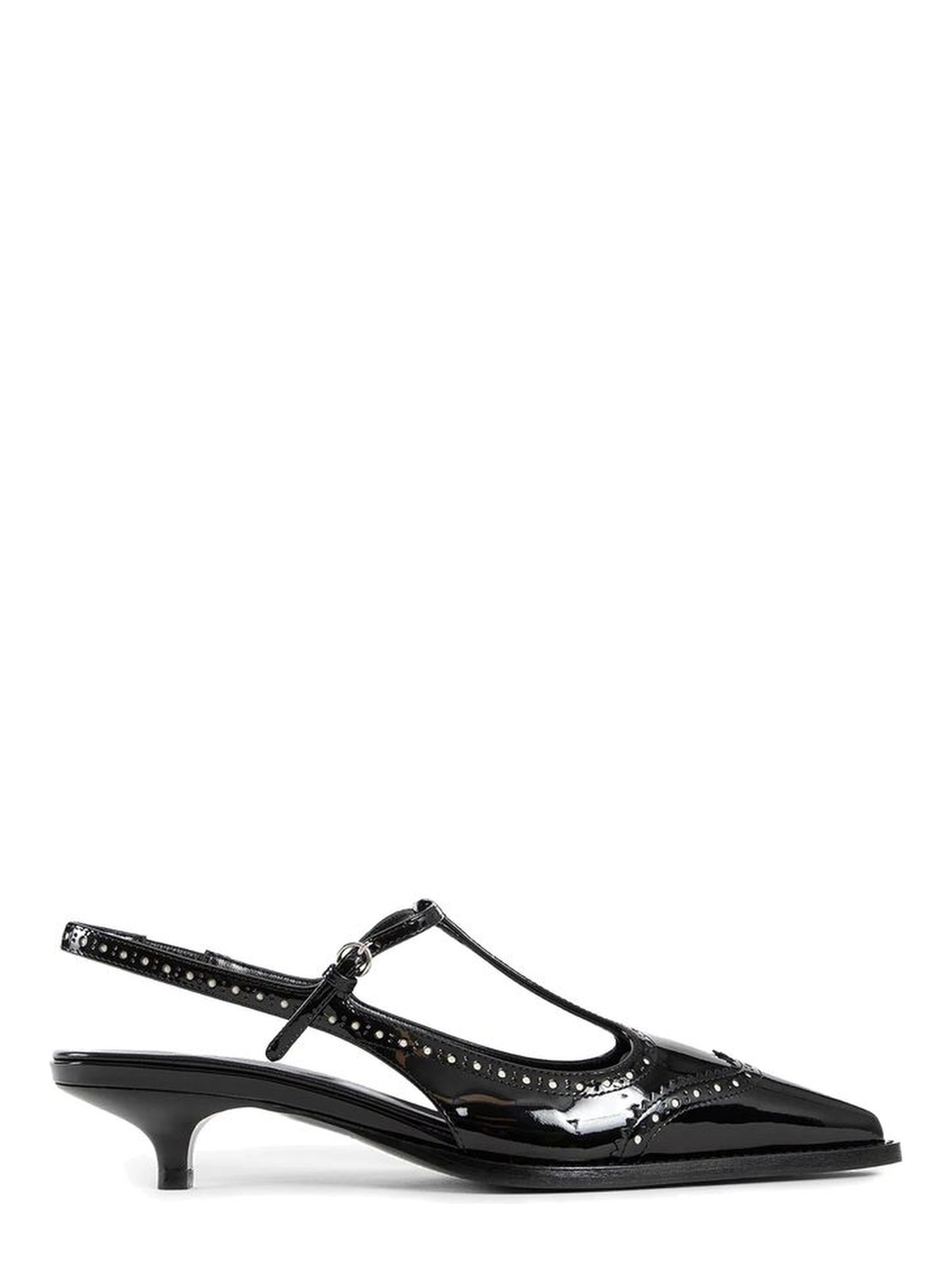 Black Calfskin Mid Heel Pumps