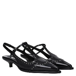 Black Calfskin Mid Heel Pumps